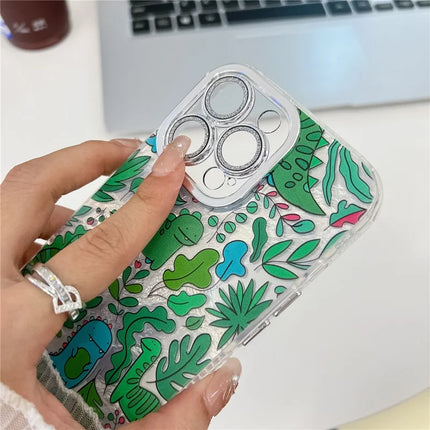 For iPhone 16 Pro Max Case IMD Cartoon PC+TPU Protective Mobile Cover with Glass Lens Film