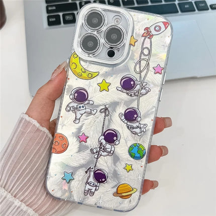 For iPhone 16 Pro Max Case IMD Cartoon PC+TPU Protective Mobile Cover with Glass Lens Film - MK4