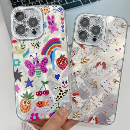 For iPhone 16 Pro Max Case IMD Cartoon PC+TPU Protective Mobile Cover with Glass Lens Film