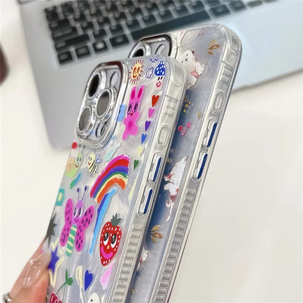 For iPhone 16 Pro Max Case IMD Cartoon PC+TPU Protective Mobile Cover with Glass Lens Film