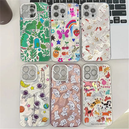 For iPhone 16 Pro Max Case IMD Cartoon PC+TPU Protective Mobile Cover with Glass Lens Film