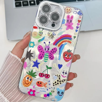 For iPhone 16 Pro Max Case IMD Cartoon PC+TPU Protective Mobile Cover with Glass Lens Film - MK2