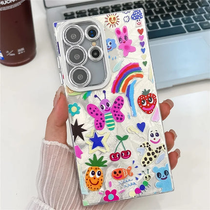 For Samsung Galaxy S23 Ultra Case IMD Cartoon PC+TPU Protective Mobile Cover with Glass Lens Film