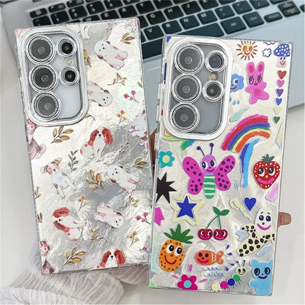 For Samsung Galaxy S23 Ultra Case IMD Cartoon PC+TPU Protective Mobile Cover with Glass Lens Film