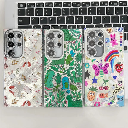 For Samsung Galaxy S23 Ultra Case IMD Cartoon PC+TPU Protective Mobile Cover with Glass Lens Film