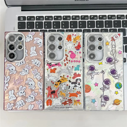 For Samsung Galaxy S23 Ultra Case IMD Cartoon PC+TPU Protective Mobile Cover with Glass Lens Film