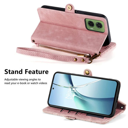 For Motorola Moto G35 5G Zipper Wallet Case Geometry Lines Leather Phone Cover with Strap