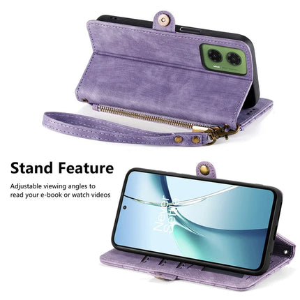 For Motorola Moto G35 5G Zipper Wallet Case Geometry Lines Leather Phone Cover with Strap