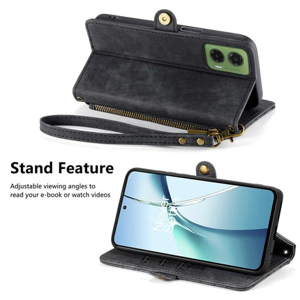 For Motorola Moto G35 5G Zipper Wallet Case Geometry Lines Leather Phone Cover with Strap