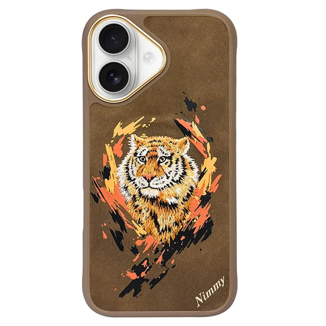 NIMMY For iPhone 16 Case Embroidery Pattern Anti-Scratch Phone Cover - Tiger