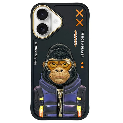 NIMMY For iPhone 16 Case Embroidery Protective Phone Cover - Black Gorilla