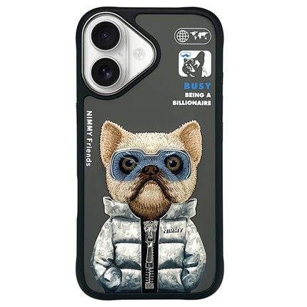 NIMMY For iPhone 16 Case Embroidery Protective Phone Cover - Black Coat Dog