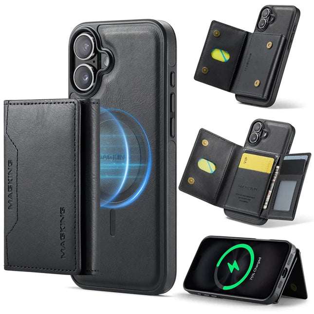 MAGKING K2 Series For iPhone 16 Plus Case Compatible with MagSafe PC+TPU+PU Phone Cover - Black