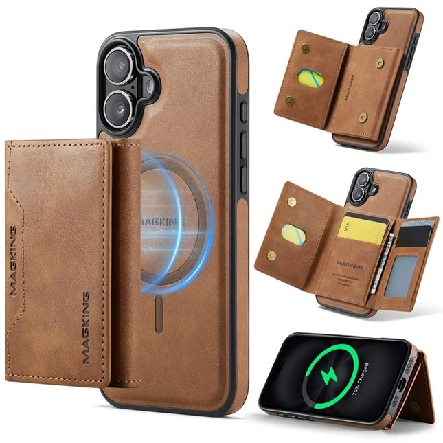 MAGKING K2 Series For iPhone 16 Plus Case Compatible with MagSafe PC+TPU+PU Phone Cover - Brown
