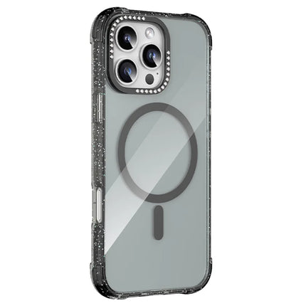 MUTURAL For iPhone 16 Pro Max Case Compatible with MagSafe Rhinestone PC+TPU Back Cover - Black