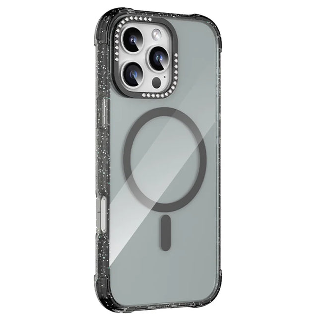 MUTURAL For iPhone 16 Pro Max Case Compatible with MagSafe Rhinestone PC+TPU Back Cover - Black