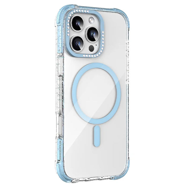 MUTURAL For iPhone 16 Pro Max Case Compatible with MagSafe Rhinestone PC+TPU Back Cover - Blue