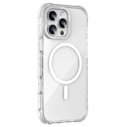 MUTURAL For iPhone 16 Pro Max Case Compatible with MagSafe Rhinestone PC+TPU Back Cover - White