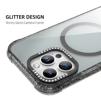 MUTURAL For iPhone 16 Pro Max Case Compatible with MagSafe Rhinestone PC+TPU Back Cover