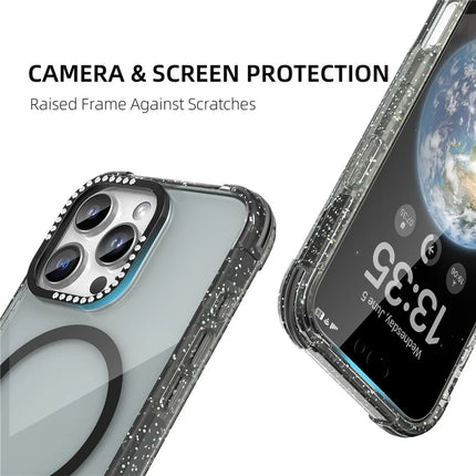 MUTURAL For iPhone 16 Pro Max Case Compatible with MagSafe Rhinestone PC+TPU Back Cover