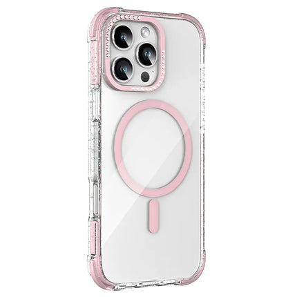 MUTURAL For iPhone 16 Pro Max Case Compatible with MagSafe Rhinestone PC+TPU Back Cover - Pink