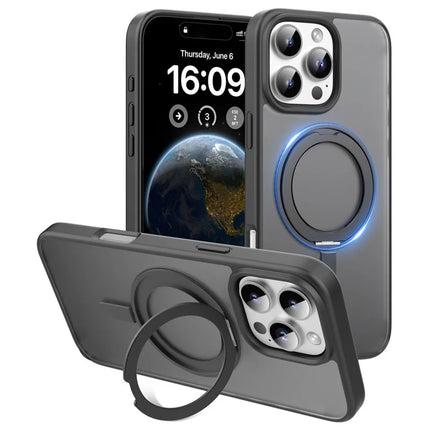 MUTURAL For iPhone 16 Pro Max Case Compatible with MagSafe Ring Kickstand PC+TPU Back Cover - Black