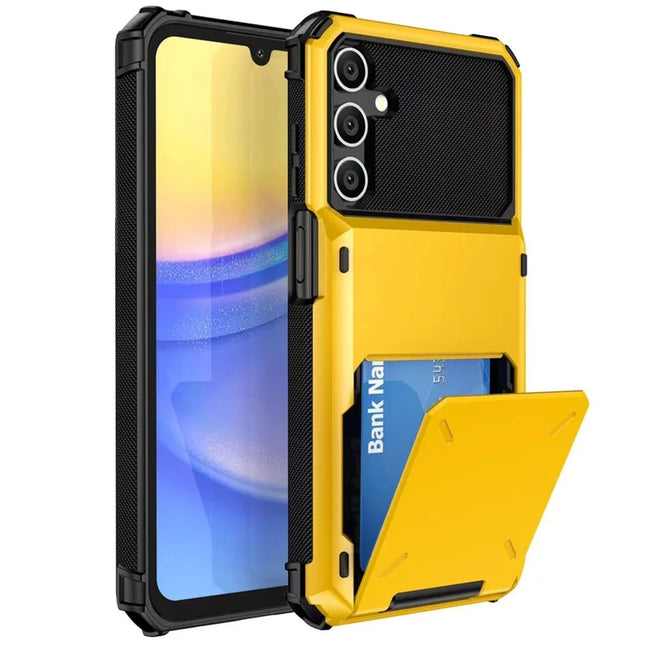 For Samsung Galaxy A16 5G  /  4G Case PC+TPU Dual Layer Back Phone Cover with Card Holder - Yellow