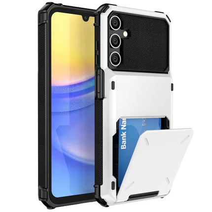 For Samsung Galaxy A16 5G  /  4G Case PC+TPU Dual Layer Back Phone Cover with Card Holder - White