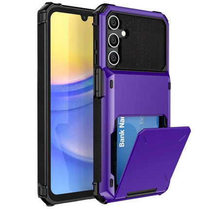 For Samsung Galaxy A16 5G  /  4G Case PC+TPU Dual Layer Back Phone Cover with Card Holder - Purple
