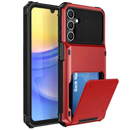 For Samsung Galaxy A16 5G  /  4G Case PC+TPU Dual Layer Back Phone Cover with Card Holder - Red