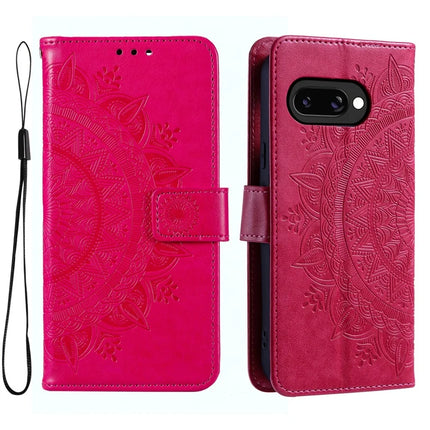 For Google Pixel 9a Case Imprinted Totem PU Leather Wallet Stand Phone Cover - Rose
