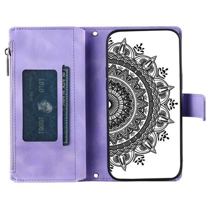 Style 006 For Google Pixel 9a Phone Case Mandala Flower Pattern PU Leather Zipper Wallet Stand Cover
