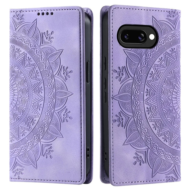 Style-010 For Google Pixel 9a Case Magnetic Closing Leather Phone Cover Pattern Imprinted - Purple