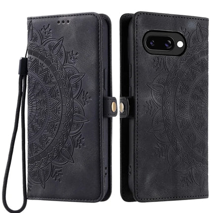 Style 016 For Google Pixel 9a Case Skin Feel Totem Imprinted Wallet Leather Phone Cover - Black