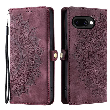 Style 016 For Google Pixel 9a Case Skin Feel Totem Imprinted Wallet Leather Phone Cover - Wine Red
