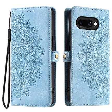 Style 016 For Google Pixel 9a Case Skin Feel Totem Imprinted Wallet Leather Phone Cover - Lake Blue