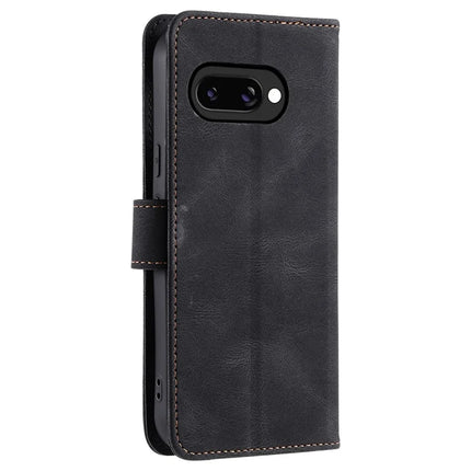 For Google Pixel 9a Leather Case Splicing Stitching Wallet Stand Phone Cover with Strap