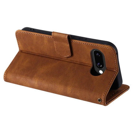 For Google Pixel 9a Leather Case Splicing Stitching Wallet Stand Phone Cover with Strap