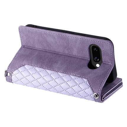 Style 005 For Google Pixel 9a Wallet Case Rhombus Stitching Line PU Leather Phone Cover