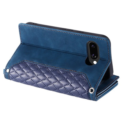Style 005 For Google Pixel 9a Wallet Case Rhombus Stitching Line PU Leather Phone Cover