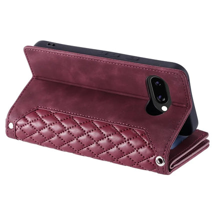 Style 005 For Google Pixel 9a Wallet Case Rhombus Stitching Line PU Leather Phone Cover