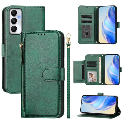 For Samsung Galaxy A05s 4G Case Zipper Pocket Multiple Card Slots Leather Phone Cover - Green