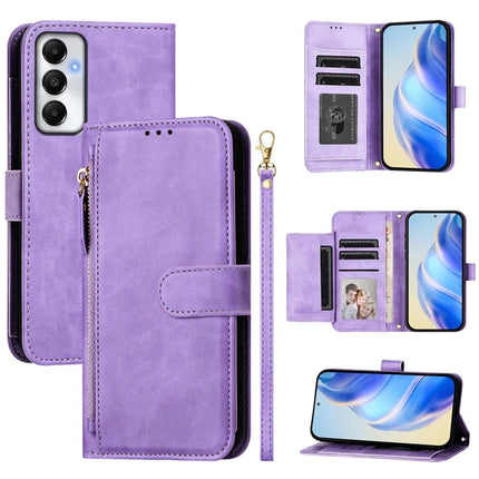For Samsung Galaxy A05s 4G Case Zipper Pocket Multiple Card Slots Leather Phone Cover - Purple