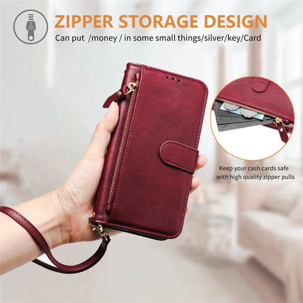 For Samsung Galaxy A06 Case Zipper Pocket Multiple Card Slots Leather Phone Cover
