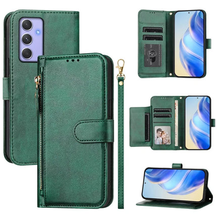 For Samsung Galaxy A54 5G Case Zipper Pocket Multiple Card Slots Leather Phone Cover - Green