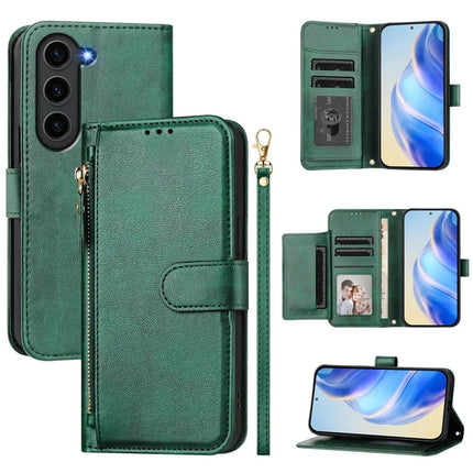 For Samsung Galaxy S23 FE Case Zipper Pocket Multiple Card Slots Leather Phone Cover - Green