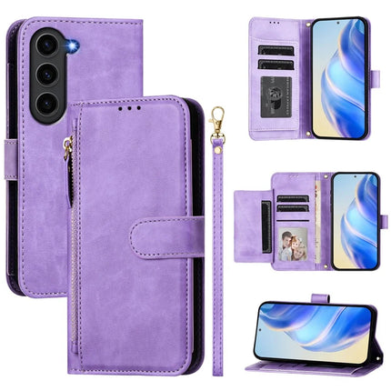 For Samsung Galaxy S23 FE Case Zipper Pocket Multiple Card Slots Leather Phone Cover - Purple