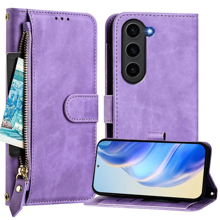 For Samsung Galaxy S23 FE Case Zipper Pocket Multiple Card Slots Leather Phone Cover