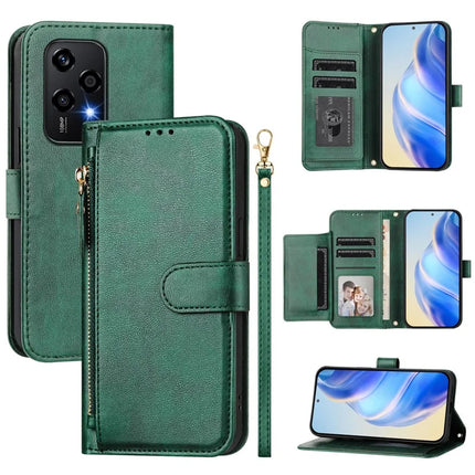 For Honor 200 Lite Case Zipper Pocket Multiple Card Slots Leather Phone Cover - Green