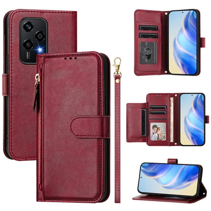 For Honor 200 Lite Case Zipper Pocket Multiple Card Slots Leather Phone Cover - Red